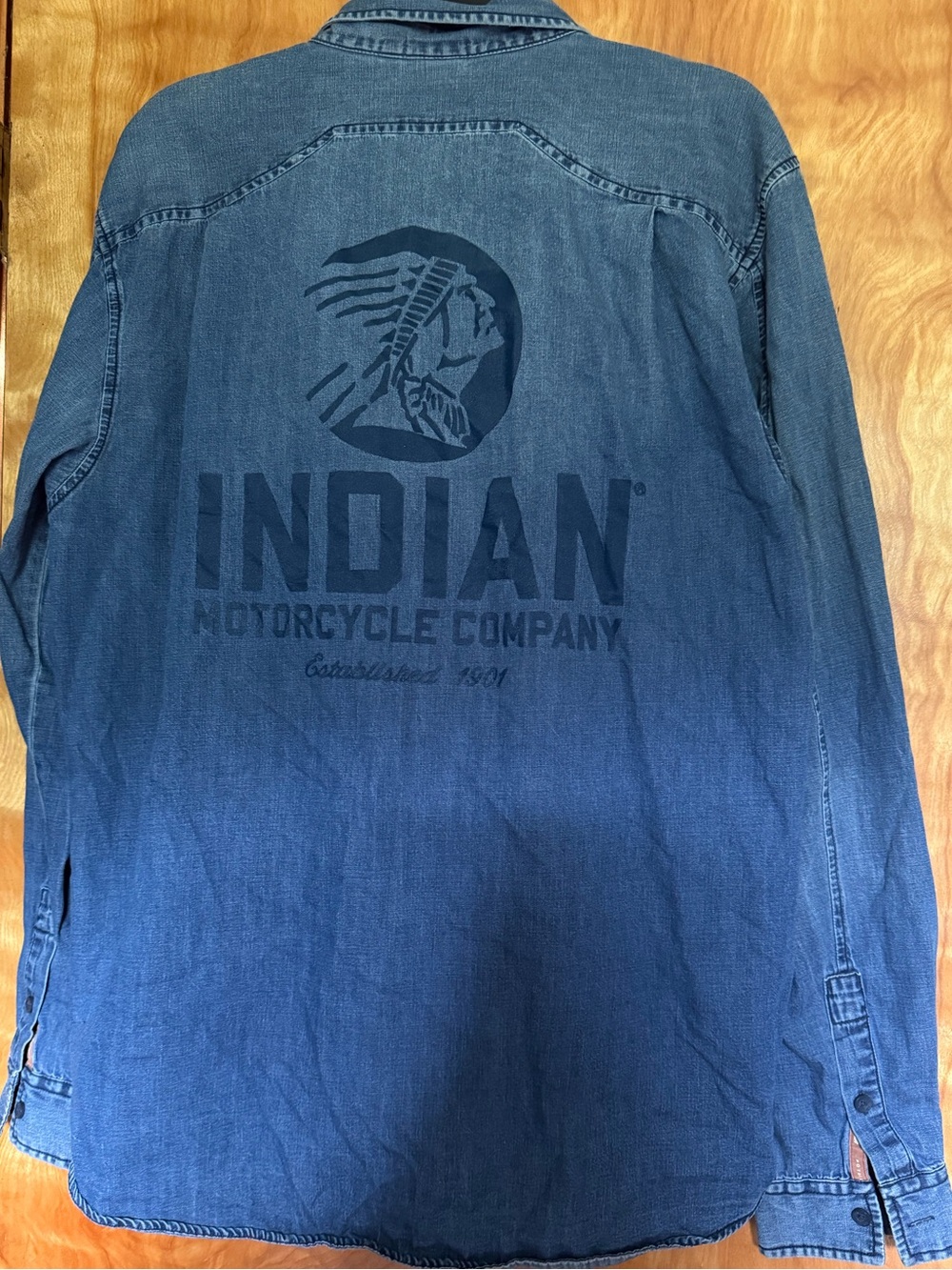 Indian Motorcycle Company Denim long sleeve Shirt dark  Blue vintage mensLarge